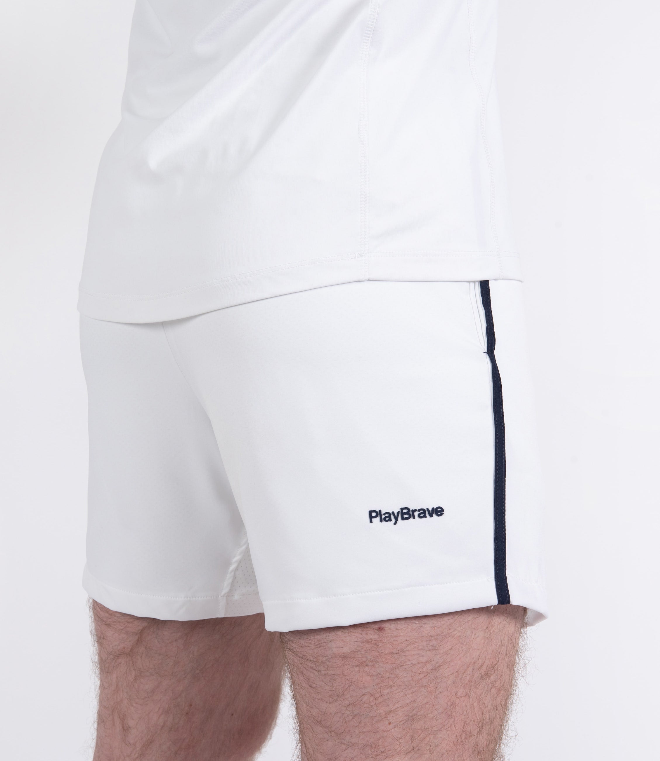 Mens Tenniswear-Short's-PlayBrave-George Short 6" - White/Navy-PlayBrave Sports