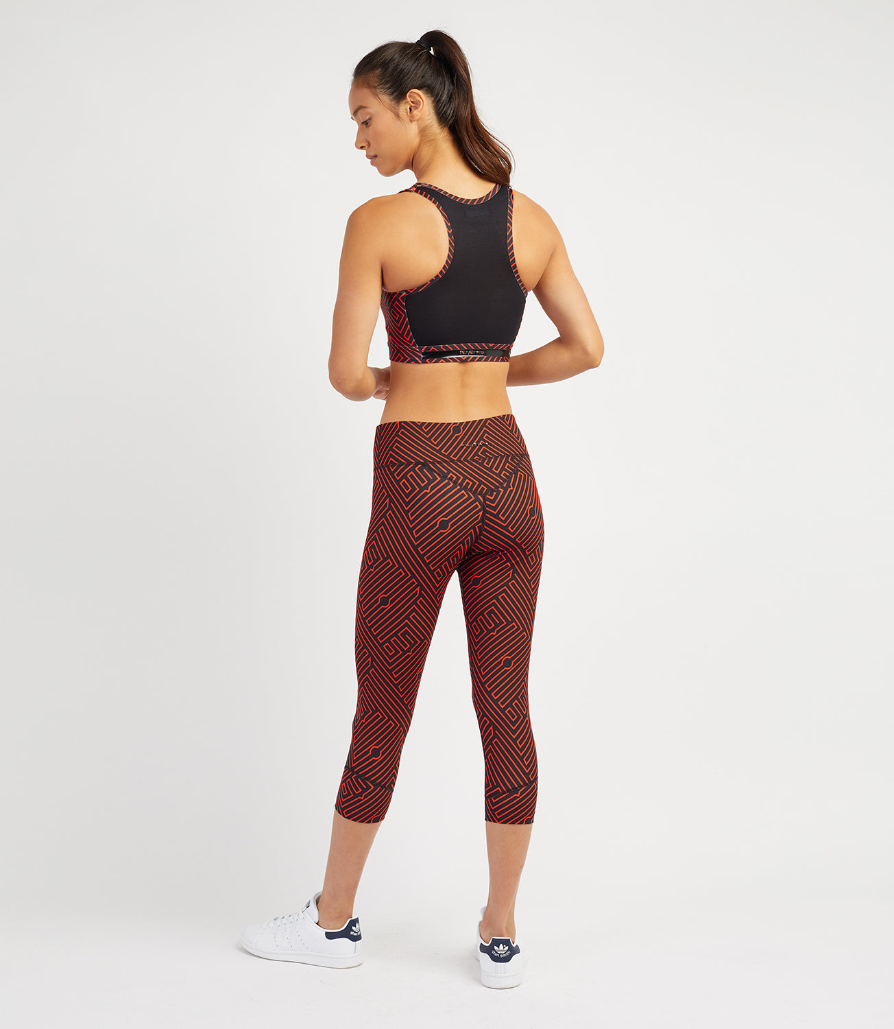 Default Tennis/Fitness/Golf Clothing -Georgia Capri Leggings-PlayBrave-XS-Black/Flame Print-PlayBrave Sports UK