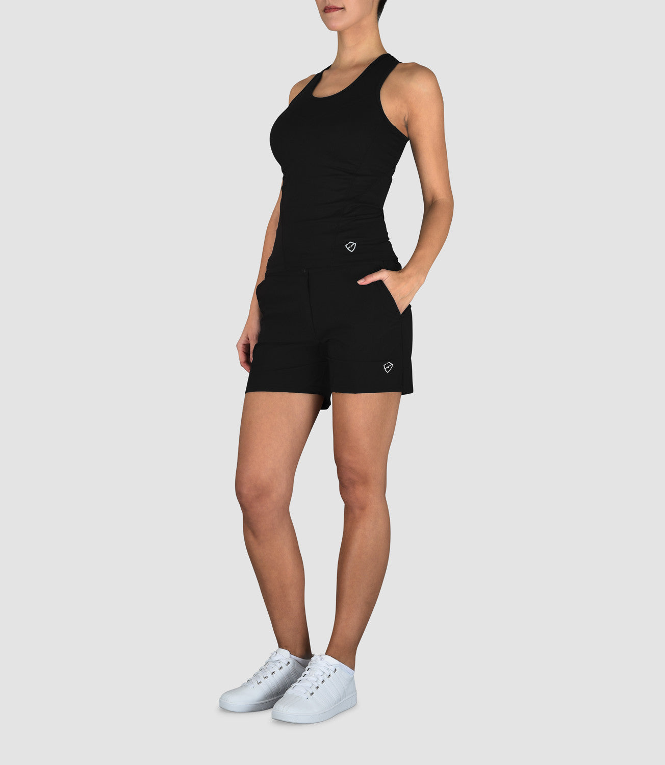 Women's Designer Activewear Women's Tops-Sabine Technical Racer Back Tank Black-PlayBrave