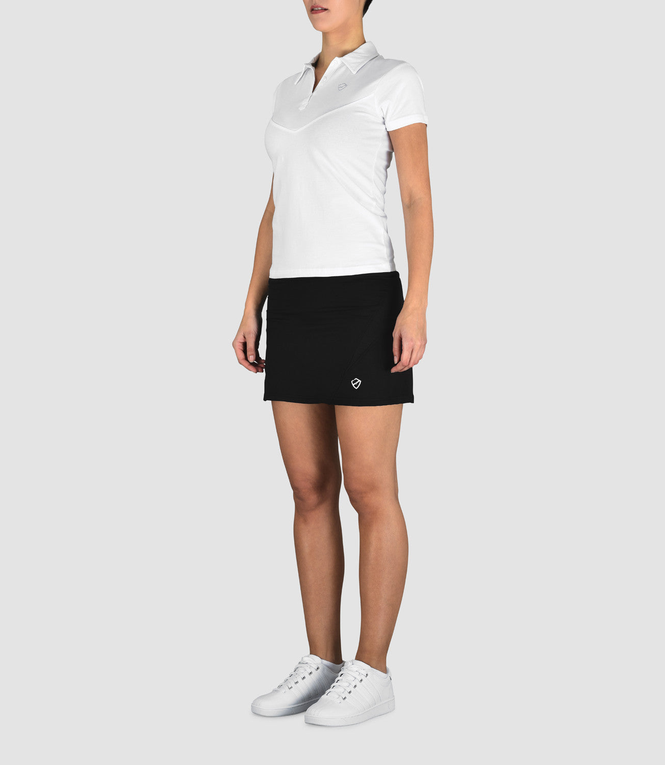 Women's Designer Activewear Women's Tops-Penelope Cotton Button Neck Polo White-PlayBrave