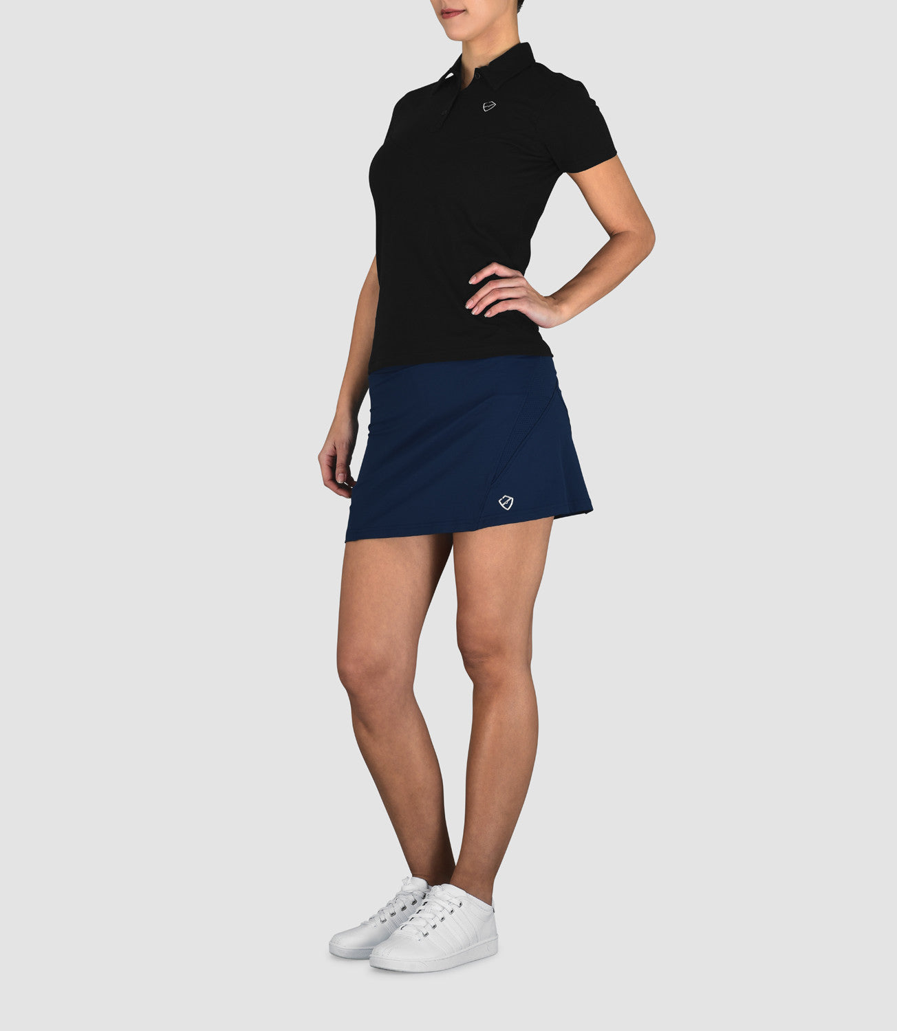 Women's Designer Activewear Women's Tops-Penelope Cotton Button Neck Polo Black-PlayBrave