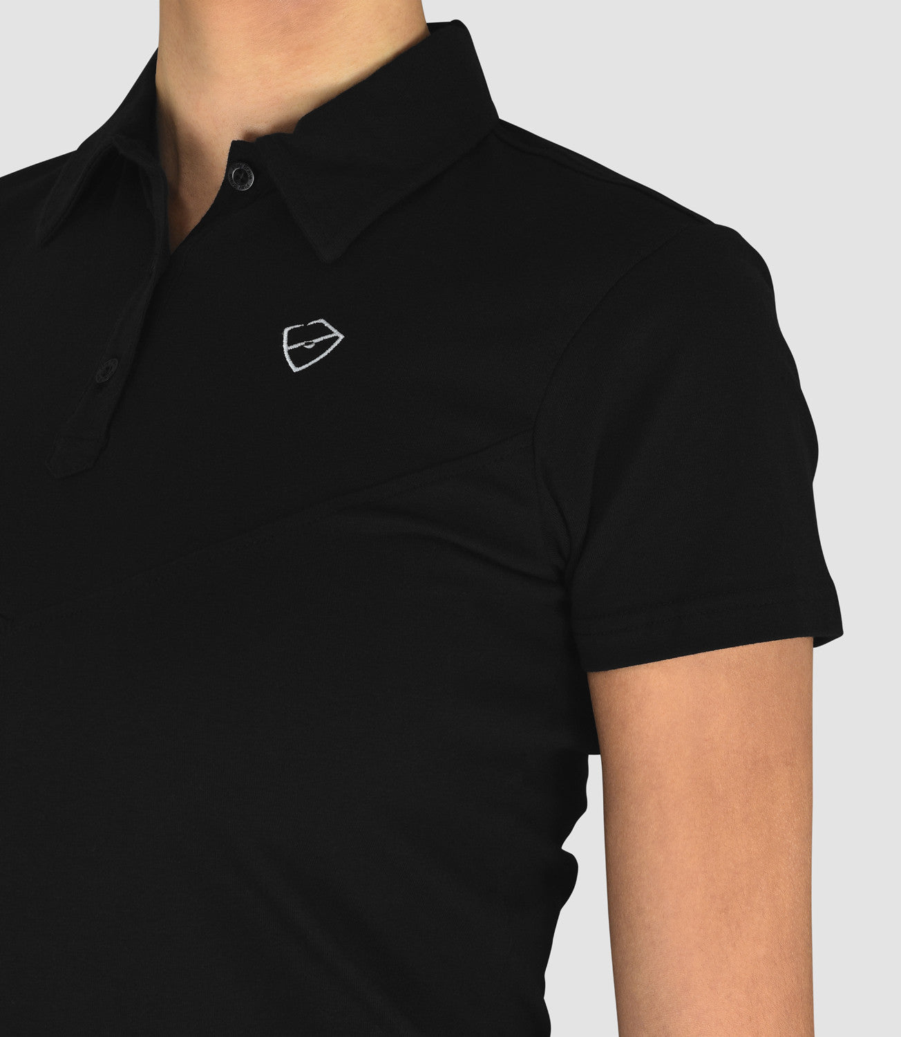 Women's Designer Activewear Women's Tops-Penelope Cotton Button Neck Polo Black-PlayBrave