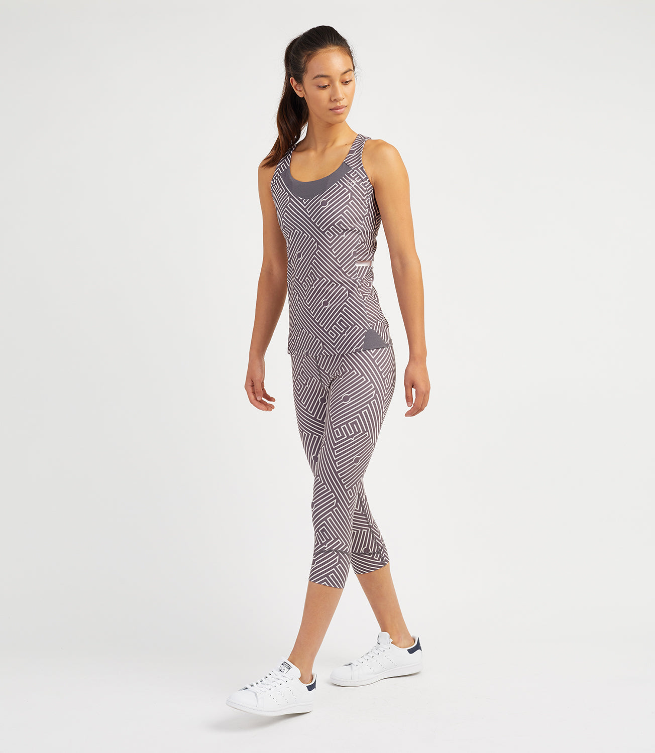 Default Tennis/Fitness/Golf Clothing -Georgia Capri Leggings - Anthracite/Pale Rose Print-PlayBrave-XS-Anthracite/Pale Rose Print-PlayBrave Sports UK