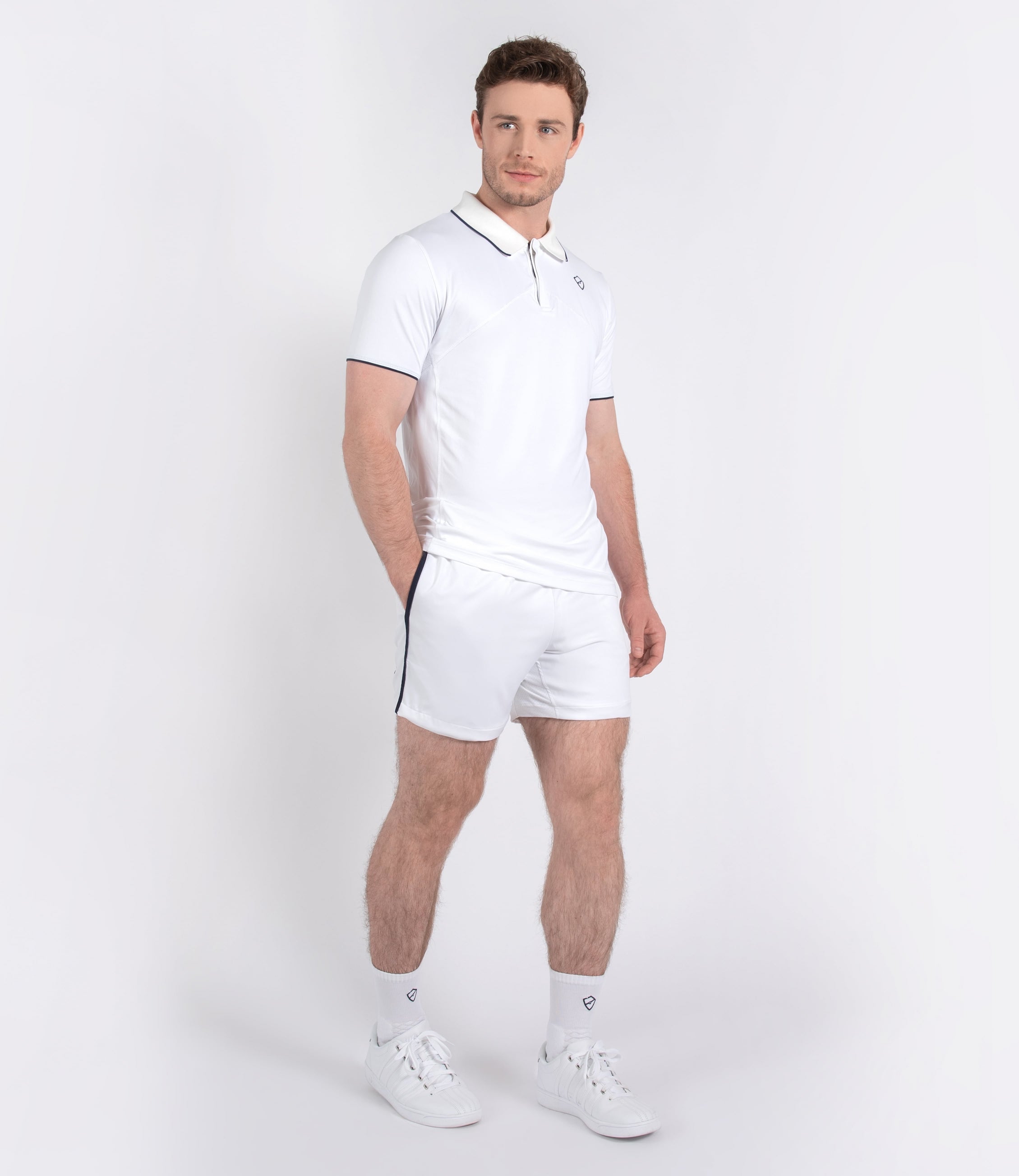 Mens Tenniswear-Short's-PlayBrave-George Short 6" - White/Navy-PlayBrave Sports