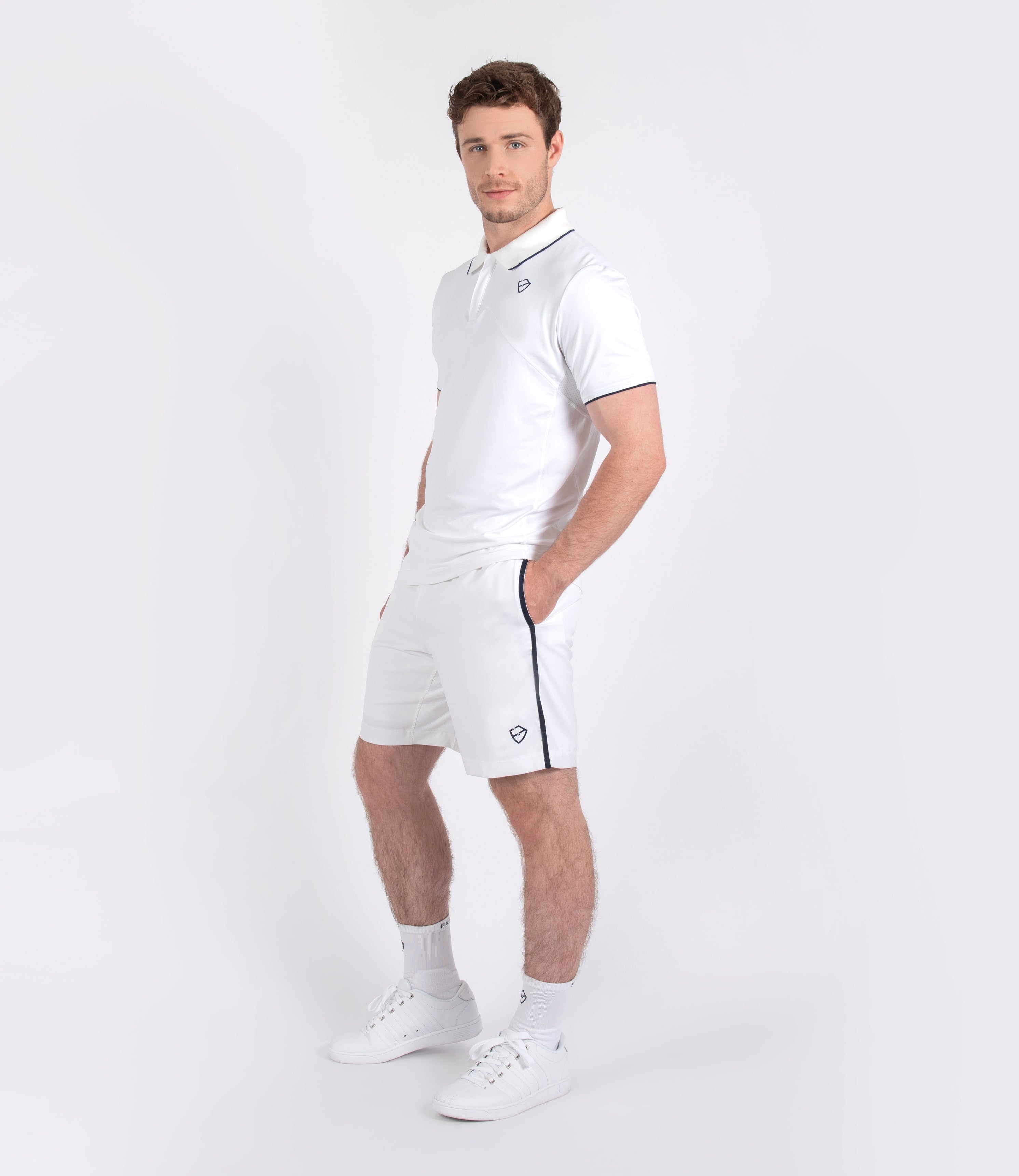 Mens Tenniswear-Short's-PlayBrave-George Short 8" - White/Navy-PlayBrave Sports