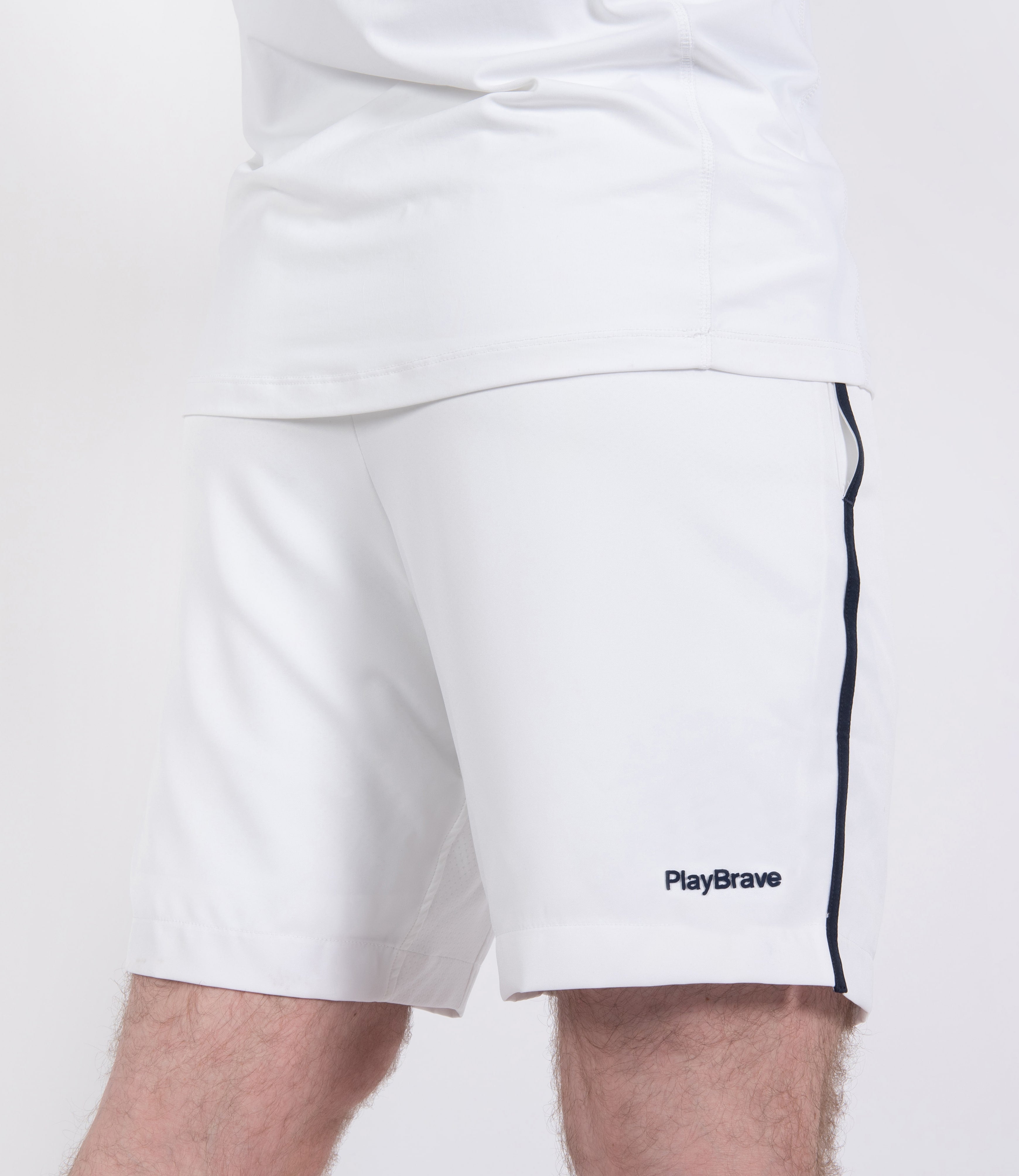 Mens Tenniswear-Short's-PlayBrave-George Short 8" - White/Navy-PlayBrave Sports