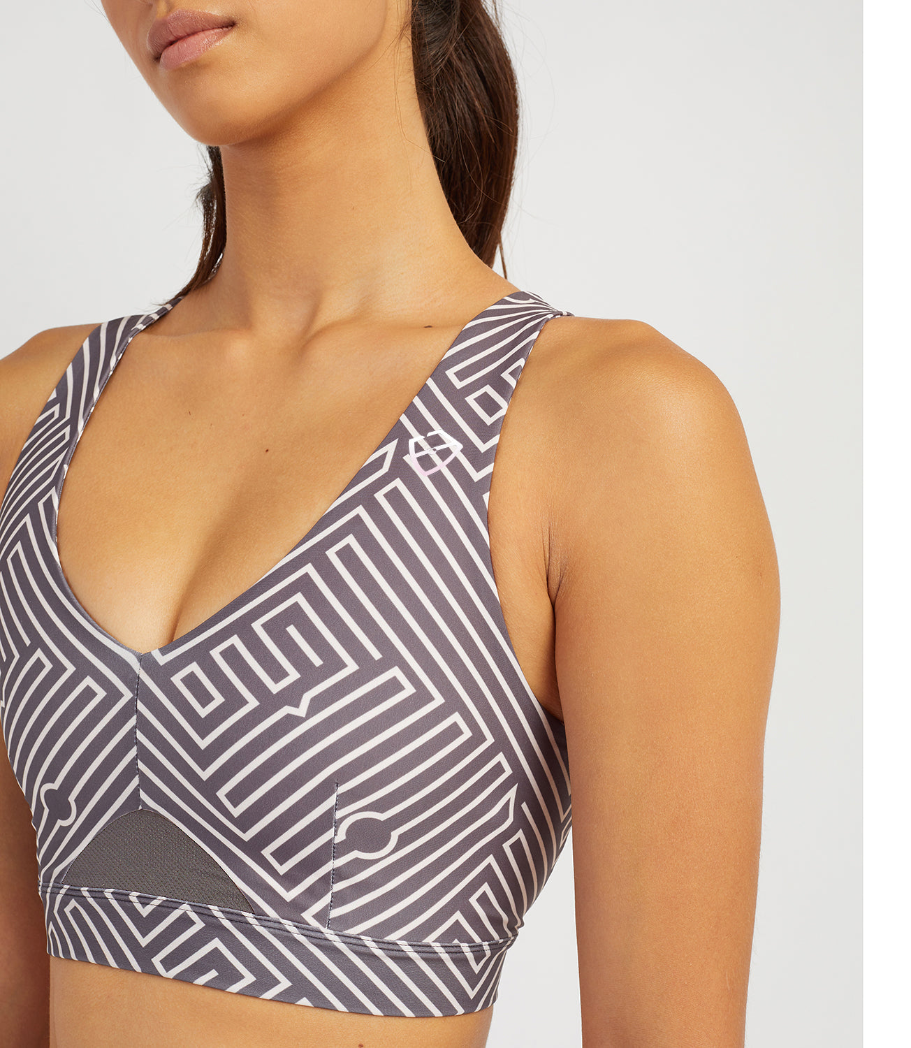 Sports Bra Crops-Women's Tops-Nina Performance Bra - Anthracite/Pale Rose Print-PlayBrave Sports UK