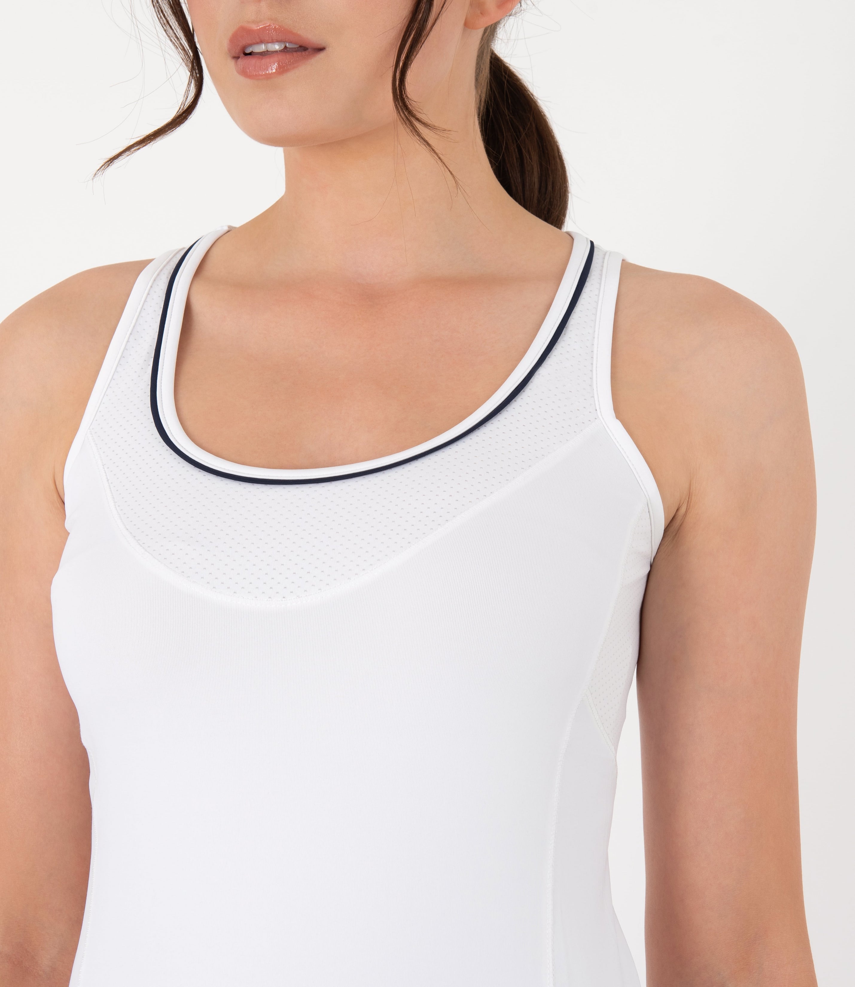 Anne Technical Workout Tank - White and Navy | PlayBrave Sportswear