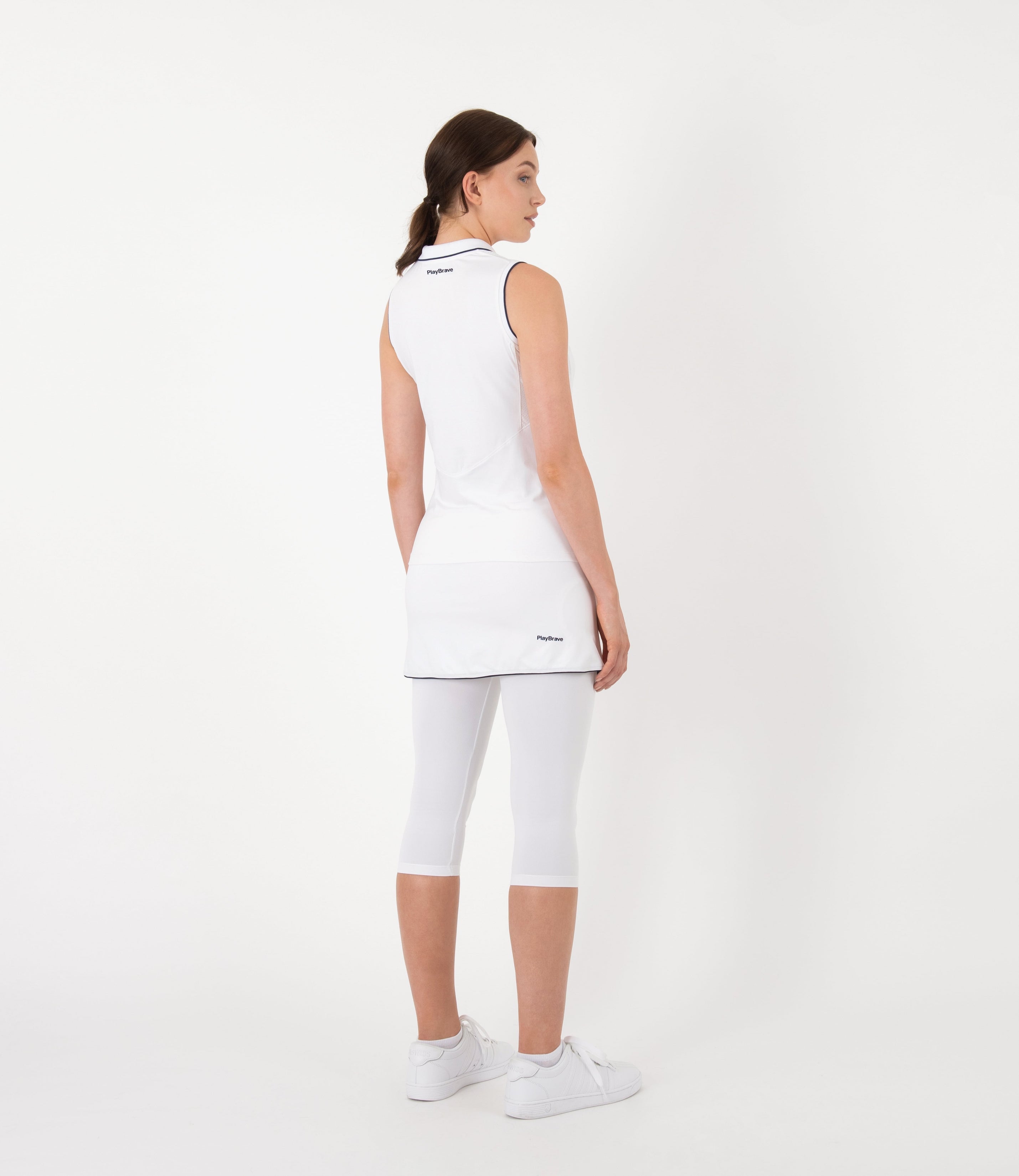 Camilla Womens Sleeveless Golf Polo - White/Navy | PlayBrave Sportswear