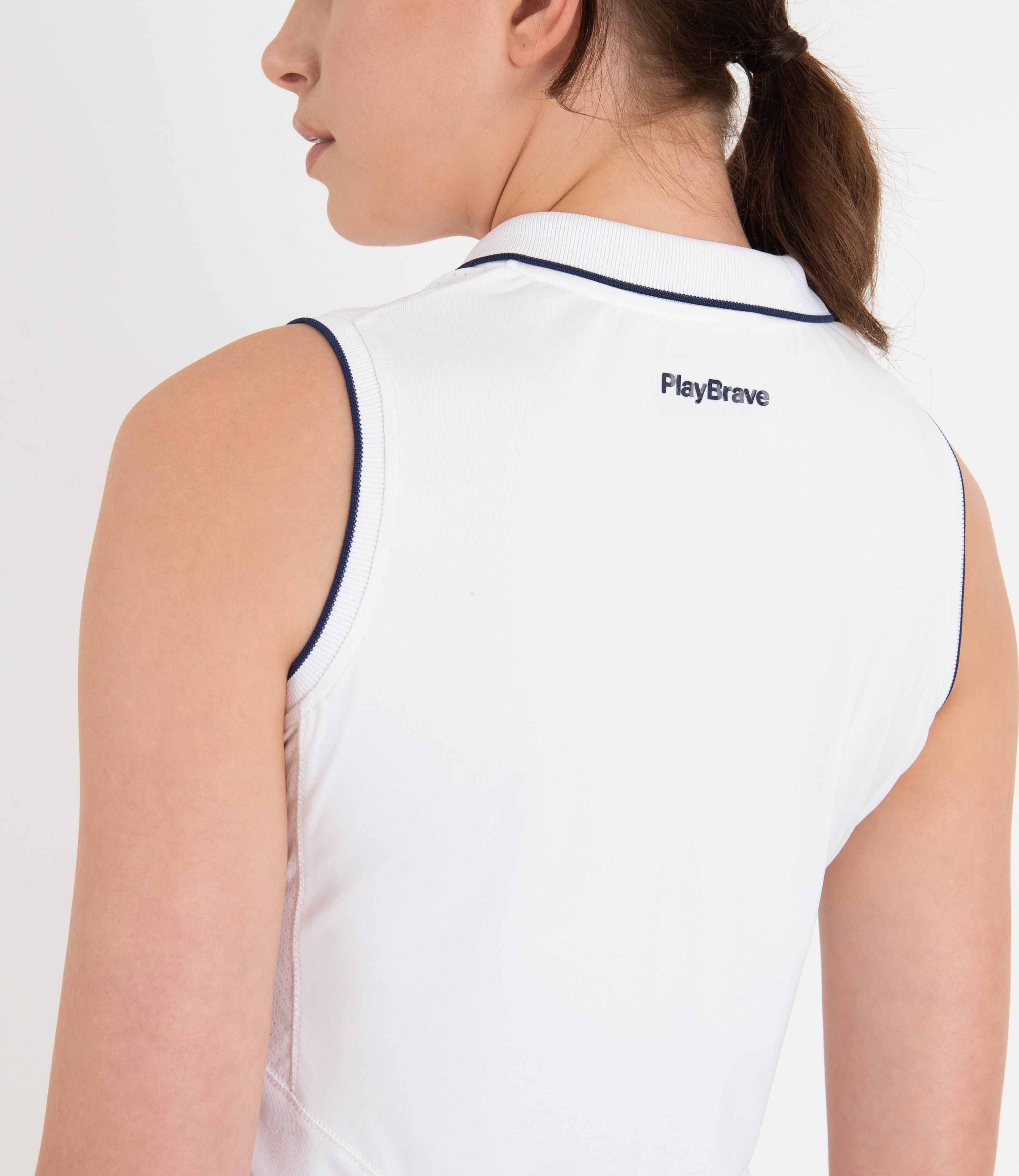 Camilla Womens Sleeveless Golf Polo - White/Navy | PlayBrave Sportswear