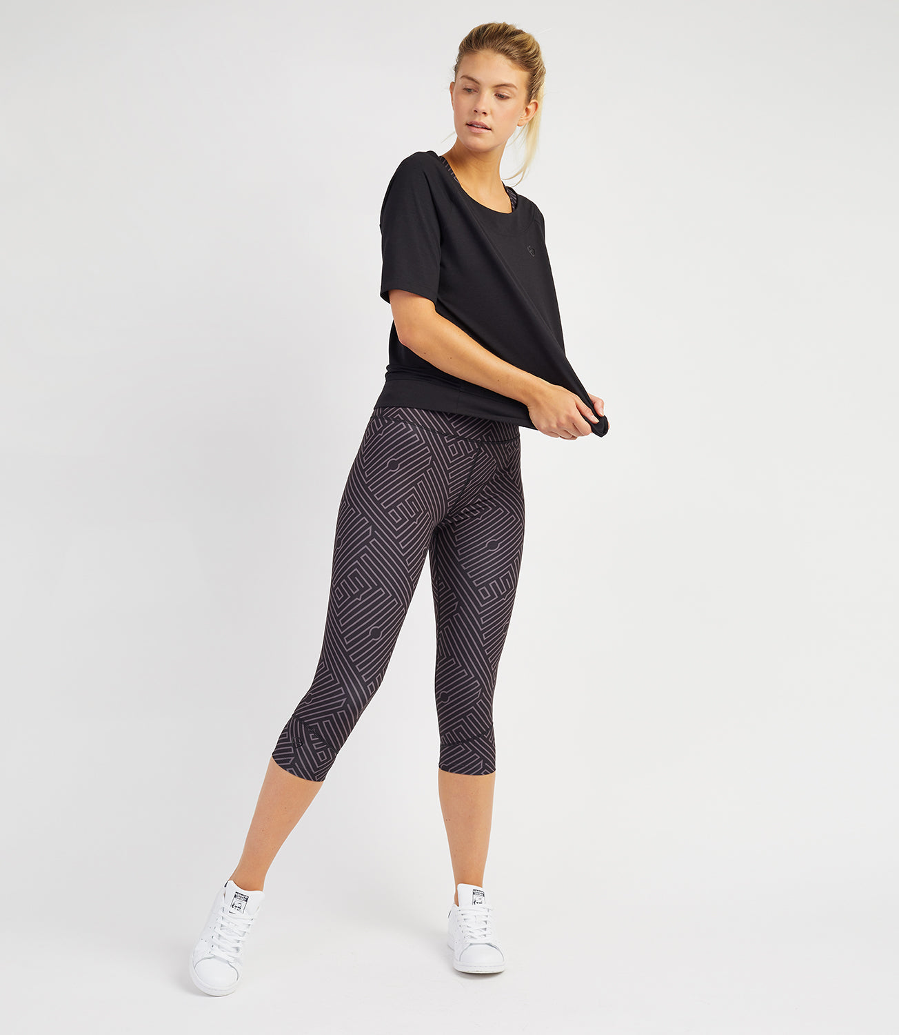 Default Tennis/Fitness/Golf Clothing -Georgia Capri Leggings-PlayBrave-XS-Black/Anthracite Print-PlayBrave Sports UK