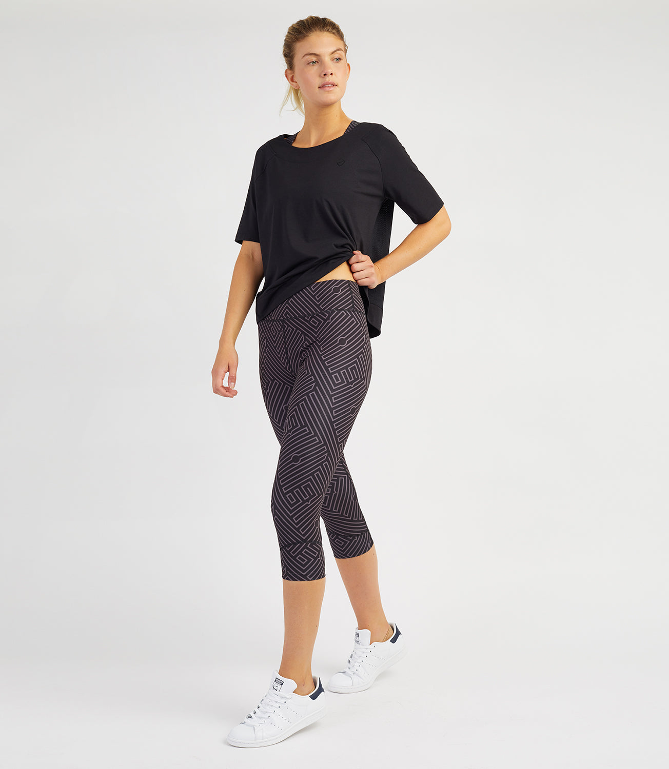Default Tennis/Fitness/Golf Clothing -Georgia Capri Leggings-PlayBrave-XS-Black/Anthracite Print-PlayBrave Sports UK