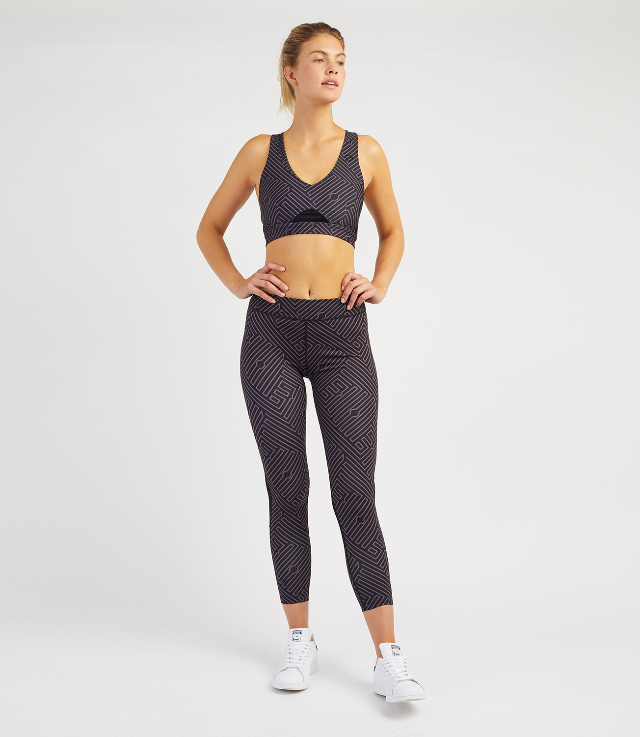 Women's Leggings Tennis/Fitness/Golf Clothing -Louise 7/8 Leggings-Black/Anthracite Print-PlayBrave-XS-Black/Anthracite Print-PlayBrave Sports UK