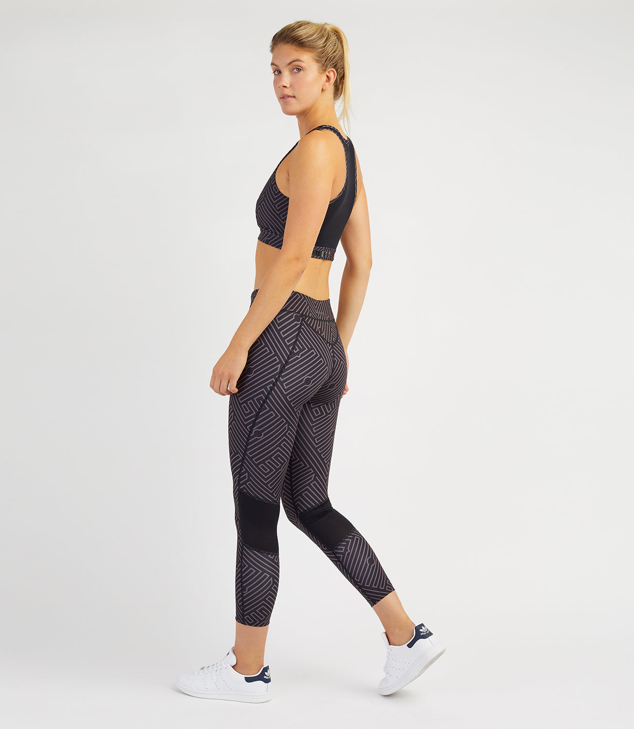 Women's Leggings Tennis/Fitness/Golf Clothing -Louise 7/8 Leggings-Black/Anthracite Print-PlayBrave-XS-Black/Anthracite Print-PlayBrave Sports UK