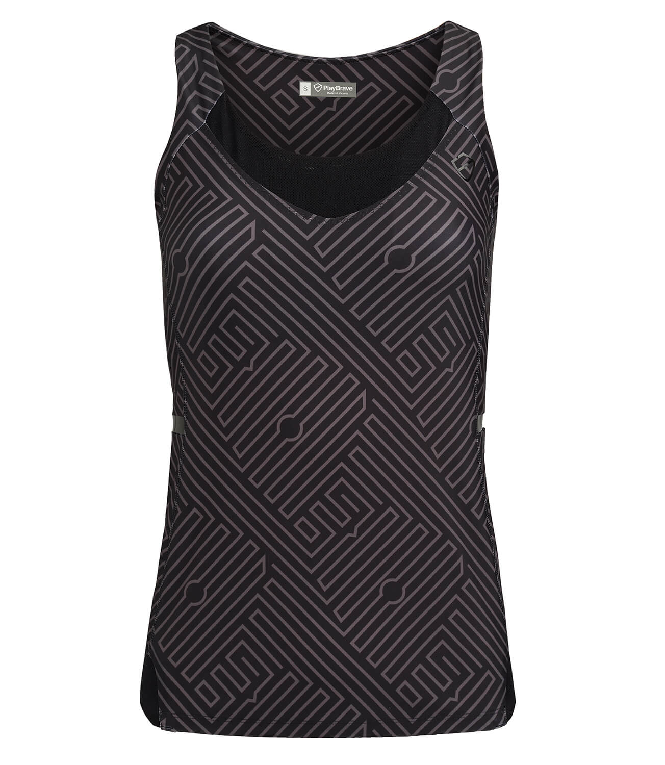 Tennis T-shirt Vests-Women's Tops-Veronica Performance Vest - Black Anthracite Print-PlayBrave Sports UK