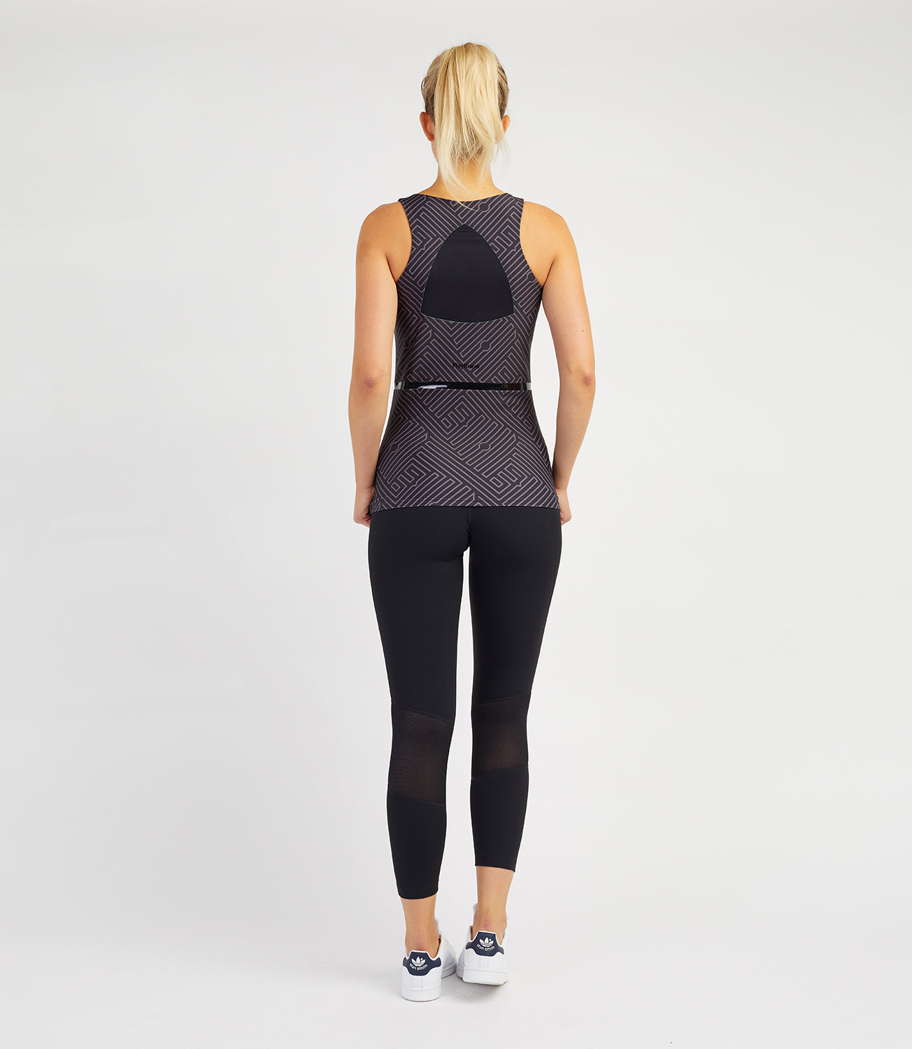 Tennis T-shirt Vests-Women's Tops-Veronica Performance Vest - Black Anthracite Print-PlayBrave Sports UK